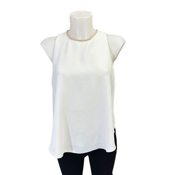 ALICE + OLIVIA White Crew Neck Chiffon High Low Cropped Tank Keyhole back sz S‎ - Picture 1 of 7
